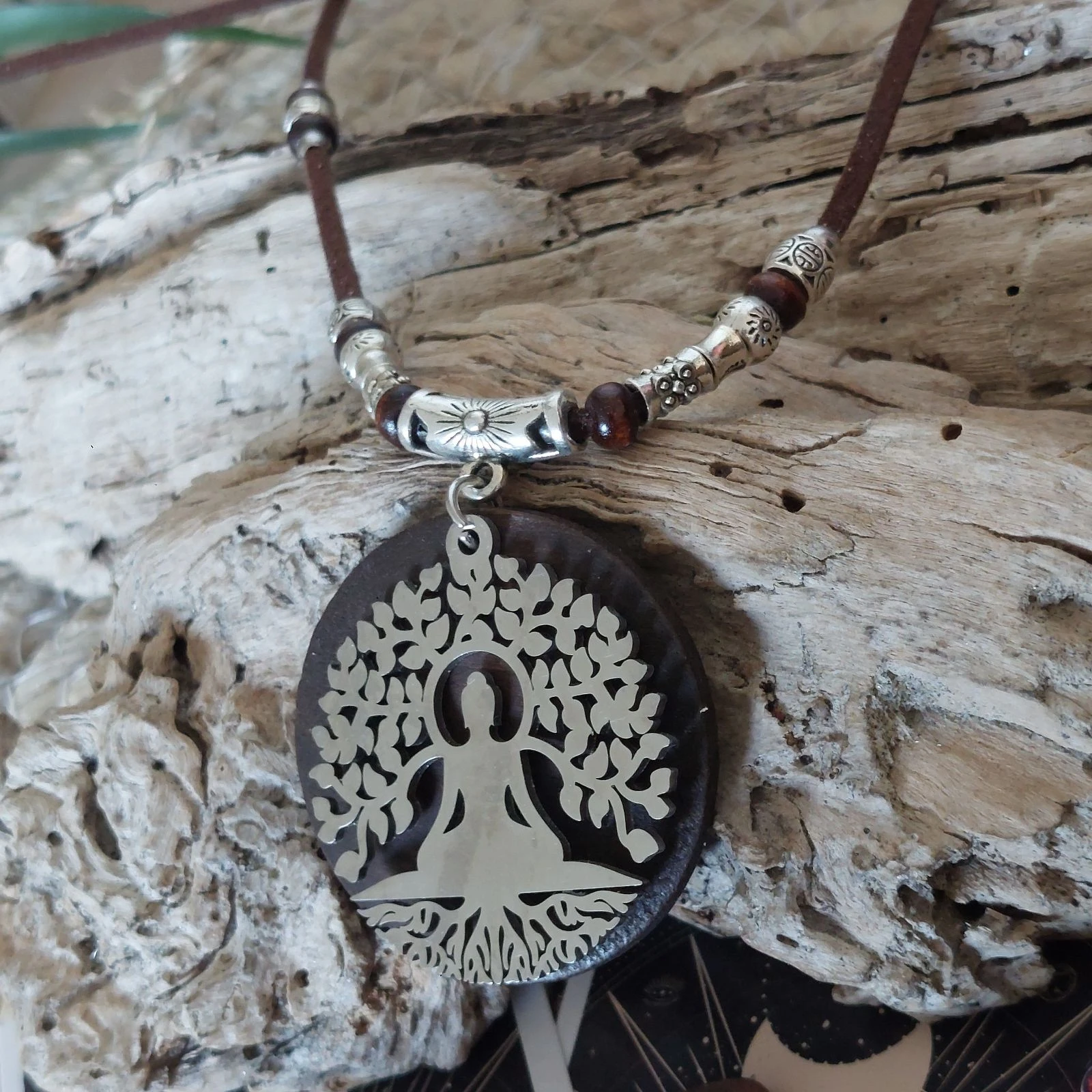 Bohemien boeddhistisch mediteerketting boom des levens, chocoladehout, meerlagige parelketting – photo 2